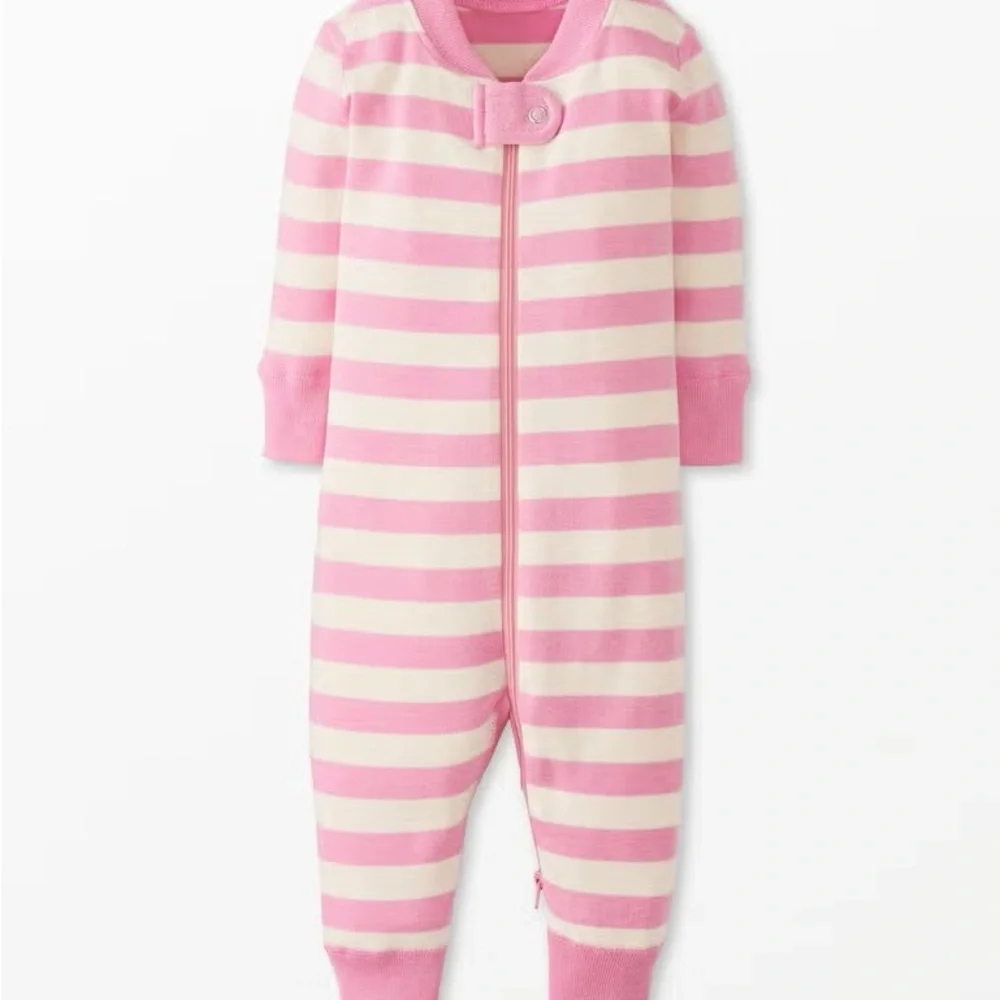 Hanna Andersson - Baby Striped 2-Way Zip Sleeper in Fondant Pink - Picture 1 of 3